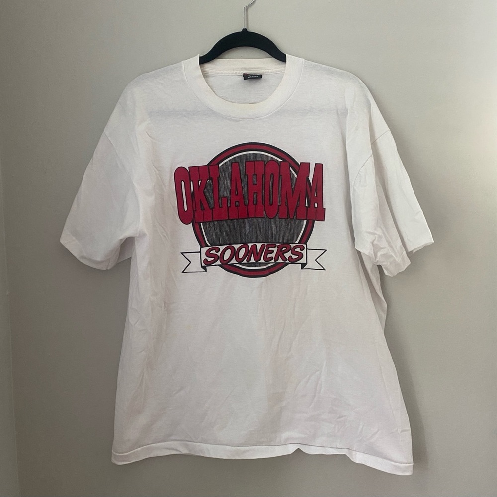 Vintage Oklahoma Sooners sports football white graphic T-shirt shirt XL as is